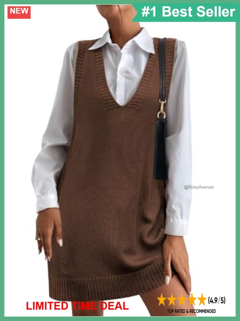 Oversized V Neck Sleeveless Knit Sweater Vest Ribbed Pullover with Pockets
